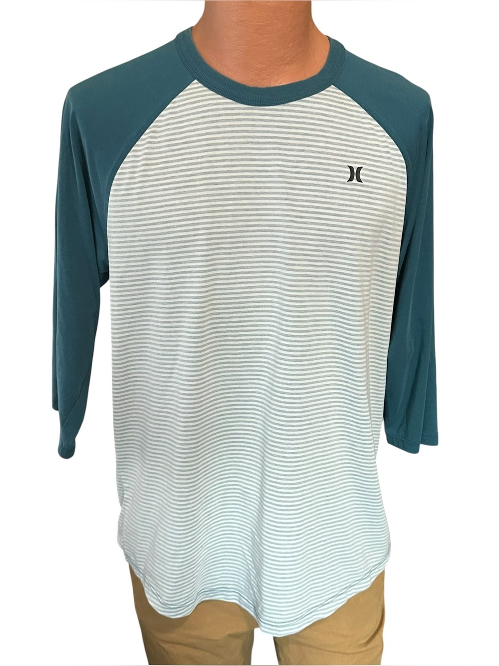 Hurley Men's 3/4-Sleeve Raglan Baseball T-Shirt Sz L